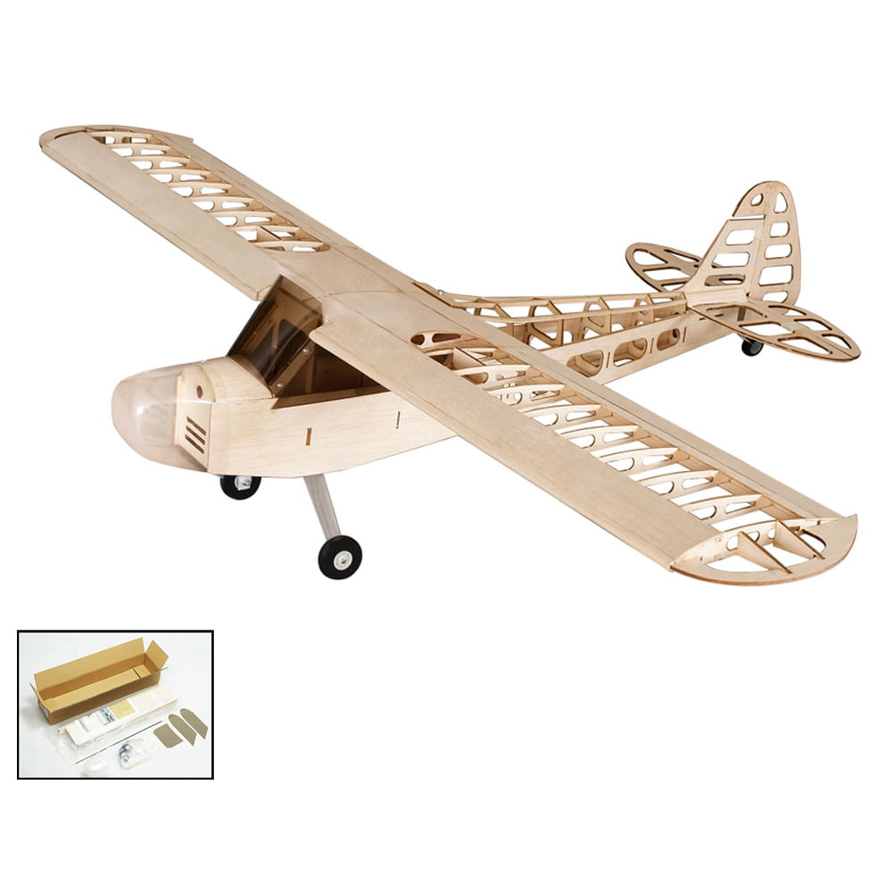 47'' Laser Cut Flying Model Aircraft RC Plane Kit to Build for Adults DIY Electric 4CH Radio Controlled Airplane for Hobby Fly KIT+Covering Only Upgrade Balsa Wood Airplane Kits Piper Cub J3 