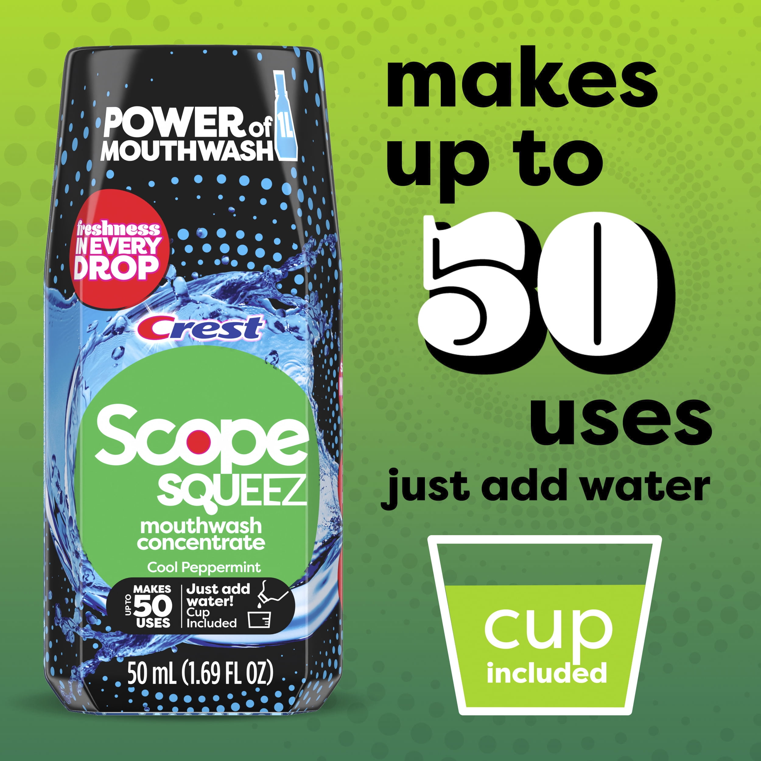(2 pack) Scope Squeez Mouthwash Concentrate, Cool Peppermint, 50mL Bottle