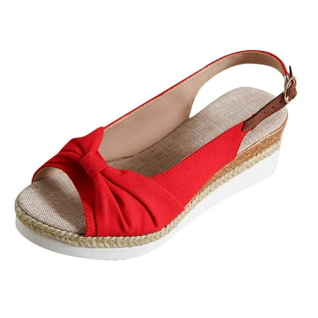 

MIASHUI Womens Sandals Shoes Sandals Large Size Rope Bow Wedge Casual Sandals for Women Casual Summer Shoes Red 8