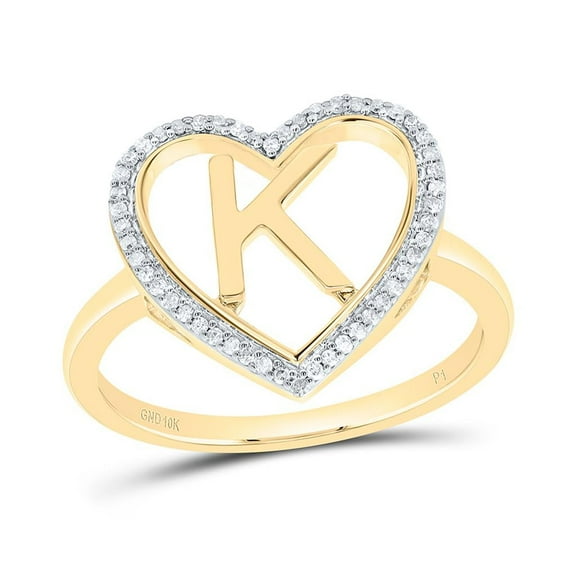 10K Yellow Gold Diamond Women's Block Letter K Initial Heart Frame Ring 1/10 CT
