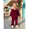 thumbnail image 4 of RUINIXCW 2Pcs Toddler Girl Velvet Outfit Puff Long Sleeve Doll Collar Solid Color Button Front Tops and Bell Bottom Pants Set, 4 of 9