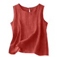 thumbnail image 2 of Cotton Linen Tank Tops for Women Summer Casual Comfy Sleeveless Linen Shirts Loose Lightweight Gauze Cami Red S, 2 of 6