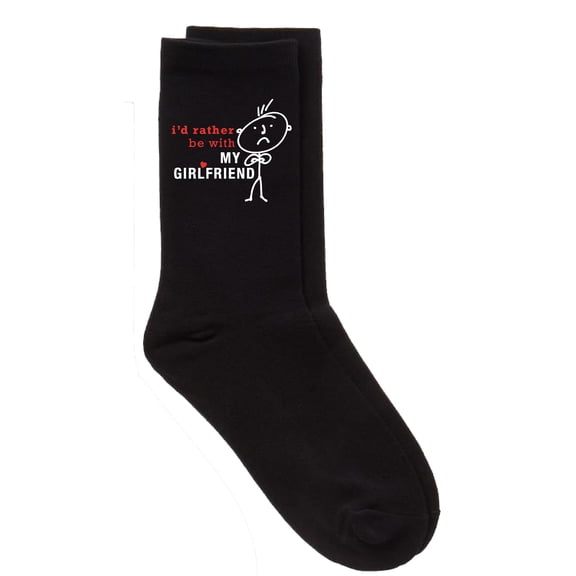 Mens I'd Rather Be With My Girlfriend Black Calf Socks Valentines Day Boyfriend Birthday Christmas Present