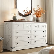 White Dresser for Bedroom with 10 Drawers Farmhouse Wood Dresser with Smooth Metal Rail,Antique White