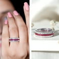 thumbnail image 3 of Rosec Jewels Lab Grown Ruby 3 Row Eternity Ring - AAAA Grade Princess Cut Ruby Wedding Band with Moissanite - with Jewelry Box, 18K White Gold, US 12.00, 3 of 8