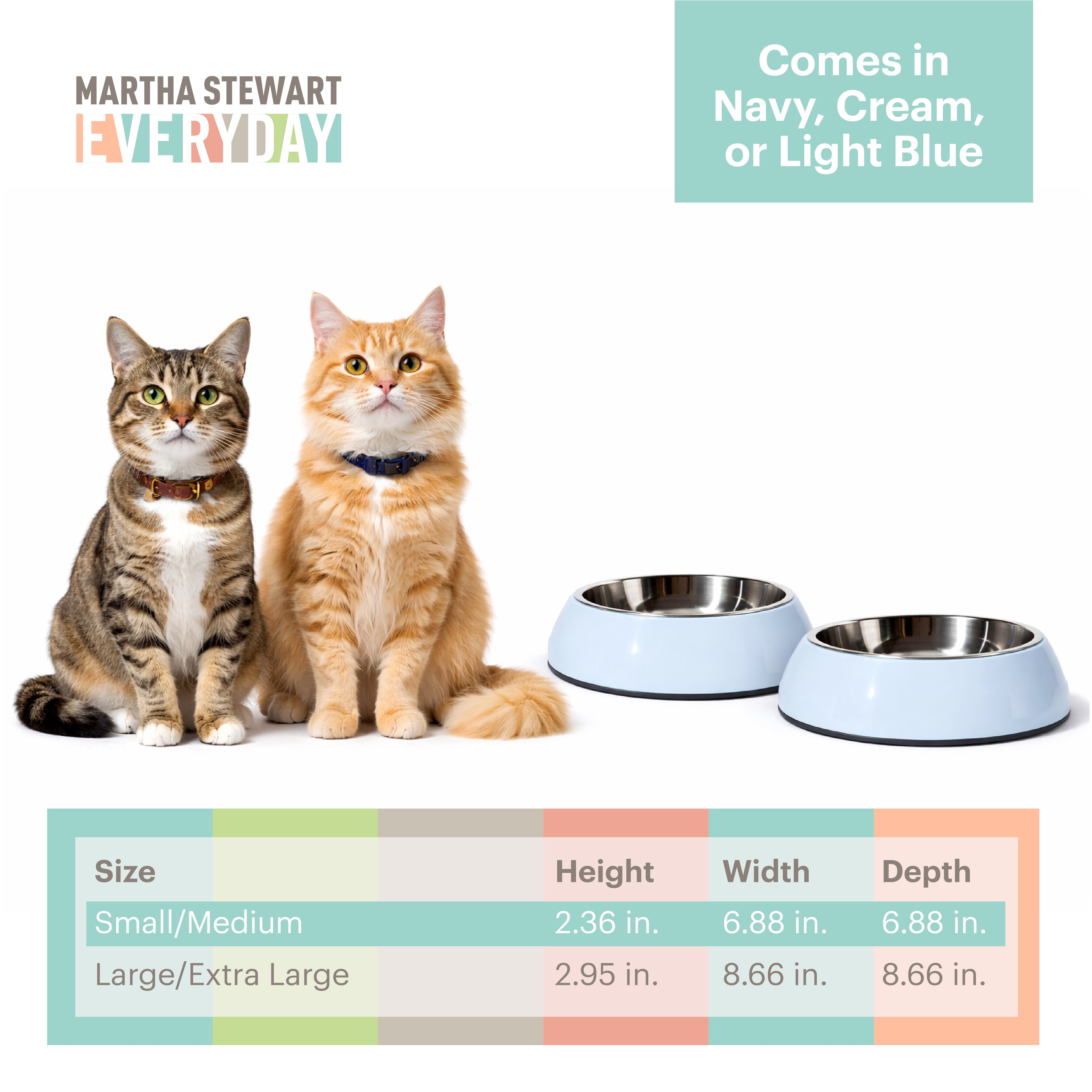 Martha Stewart 3-in-1 Melamine Cat Bowl Set with Lid, Medium Blue, Small/Medium