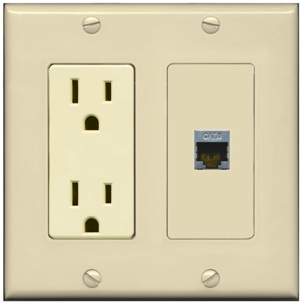 RiteAV 15 Amp Power Outlet and 1 Port Shielded Cat6 Decora