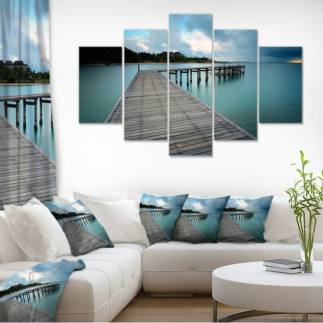 Wooden Bridge to Calm Ocean - Modern Canvas Art Print