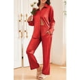 thumbnail image 2 of Ekouaer Womens Satin Silky Pajama Set 2 Piece Print PJs Soft Loungewear Button Down Sleepwear with Elastic Waist Long Pants Pink and White Striped, 2 of 5
