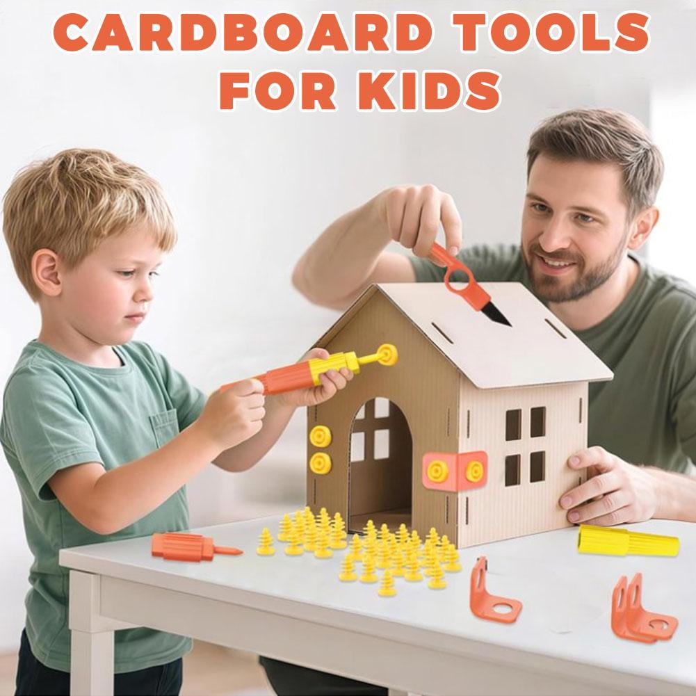 150-Piece Cardboard Construction Kit with Reusable Plastic Screws, Safe DIY Box Tools for Kids, Creative Building and Crafting Set