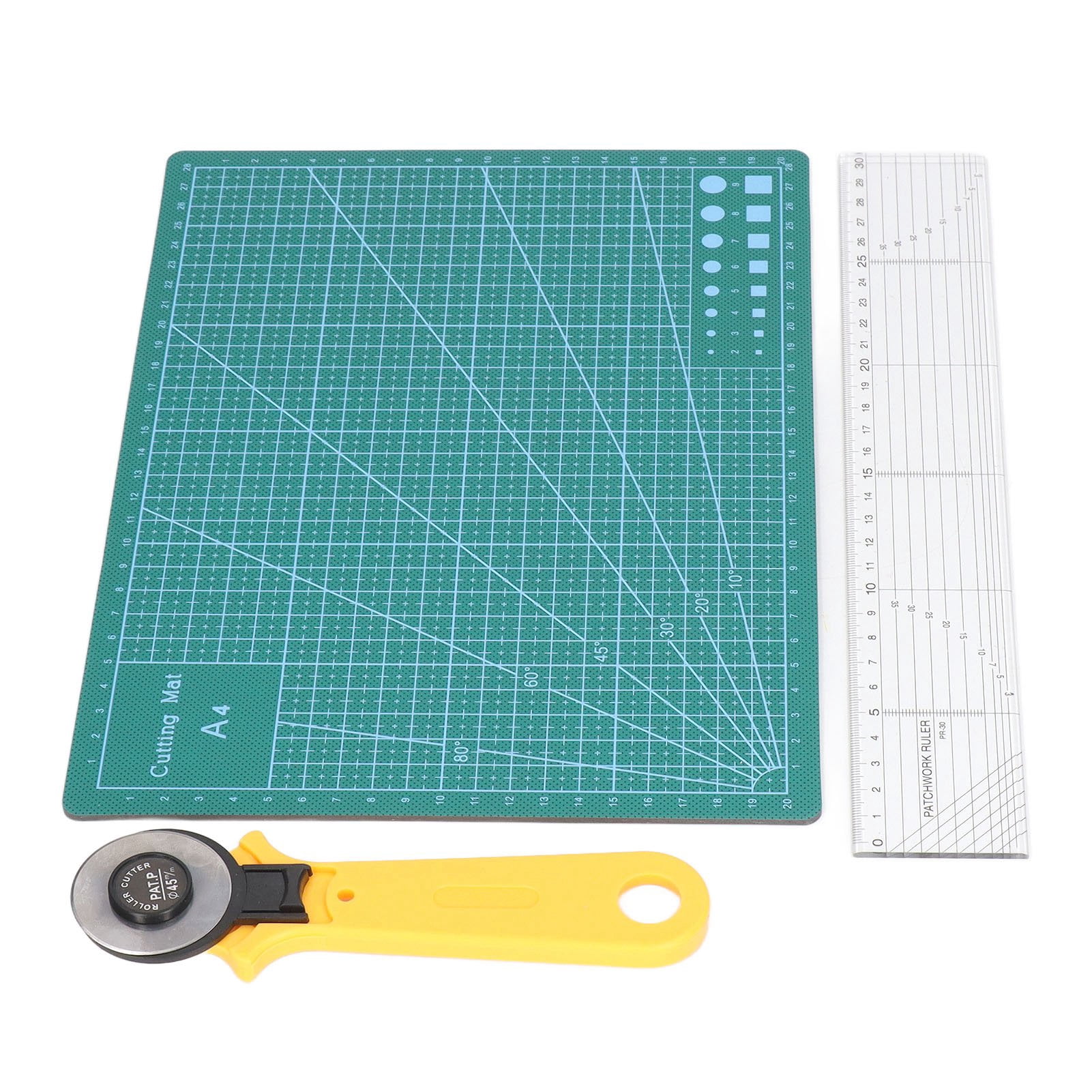 Fyydes A4 Cutting Mat,Self Healing Sewing Mat Set A4 Clear Size Safe Button Sewing Accessories with 45mm Revolving Cutter for  Crafts Quilting,Cutting Mat