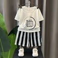 thumbnail image 5 of NAISIBABY Kids Boys Outfit Sets, Graphic Short Sleeve T-Shirt and Striped Shorts Fashion Casual Clothes 2-Piece White 3T, 5 of 5
