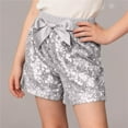 thumbnail image 2 of CYRBOKO Girls Sequins Shorts, Cotton Holiday Elastic Waist Performance Dancewear Shorts Silver Size 7-8 T, 2 of 6