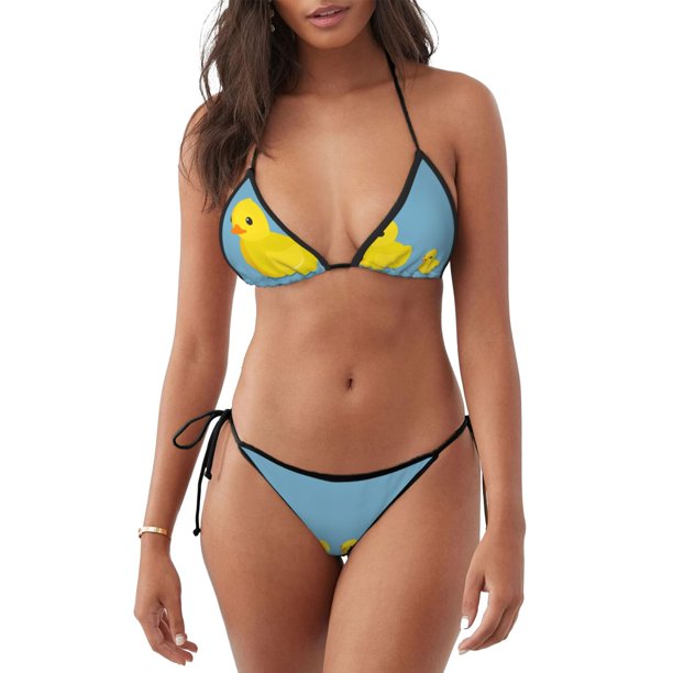 Fotbe Cute Ducky Traje de Baño para Mujer de Dos Piezas – Bikini Sexy de Tirantes Tipo Halter con Diseño Triangular