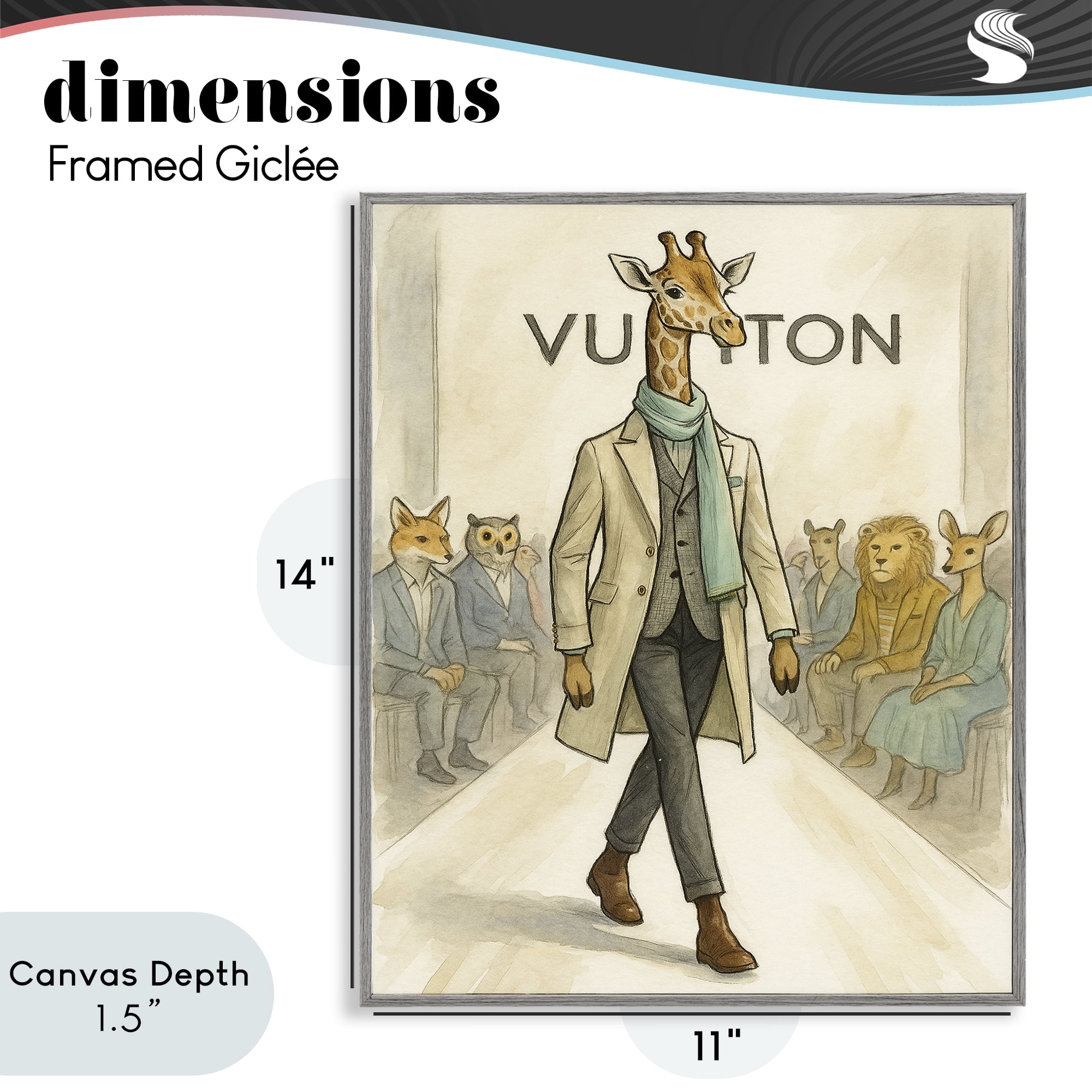 Stupell Industries Fashion Runway Giraffe Gray Framed Giclee Art, design by Grotto Studios