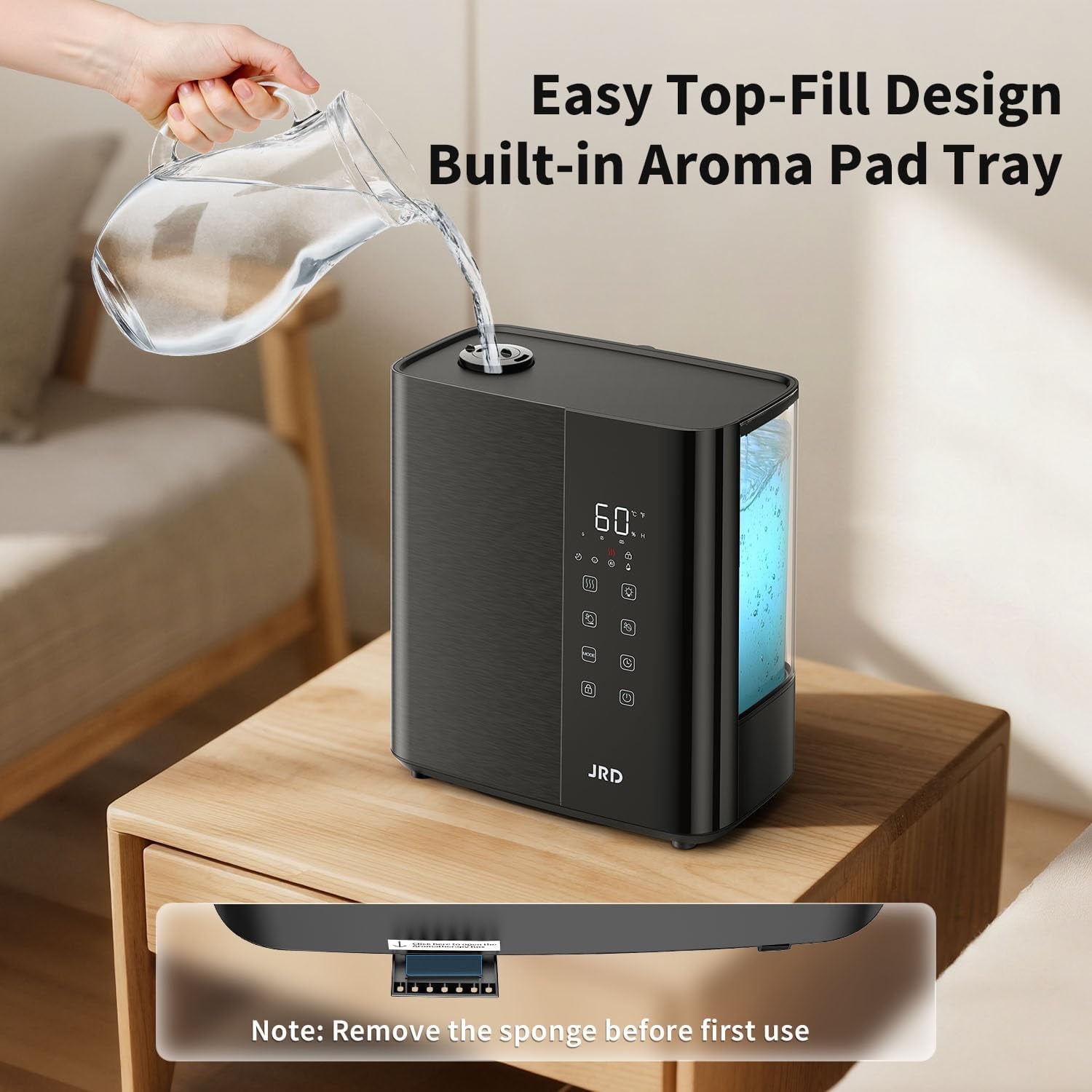 Warm & Cool Mist Humidifiers for Bedroom 5L, Quiet Ultrasonic Air Humidifier Fast Symptom Relief, 50H Runtime, 12H Timer, Oil Diffuser, 7 Color Light for Large Room, Office, Baby, Plants-Black
