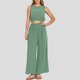 thumbnail image 2 of Conjunto informal de dos piezas para mujer con cuello redondo, sin mangas, cintura alta y pernera ancha - Top con dobladillo elástico - Pantalones de corte holgado - Versátil para looks informales, 2 of 4