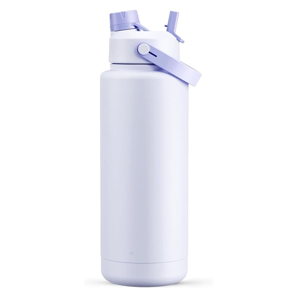 Botella de agua aislada de 40 onzas con popote 2 en 1 y tapa de boquilla, mantiene frío 24 horas, a prueba de fugas, sin BPA, botella de agua de acero inoxidable de doble pared para deportes,