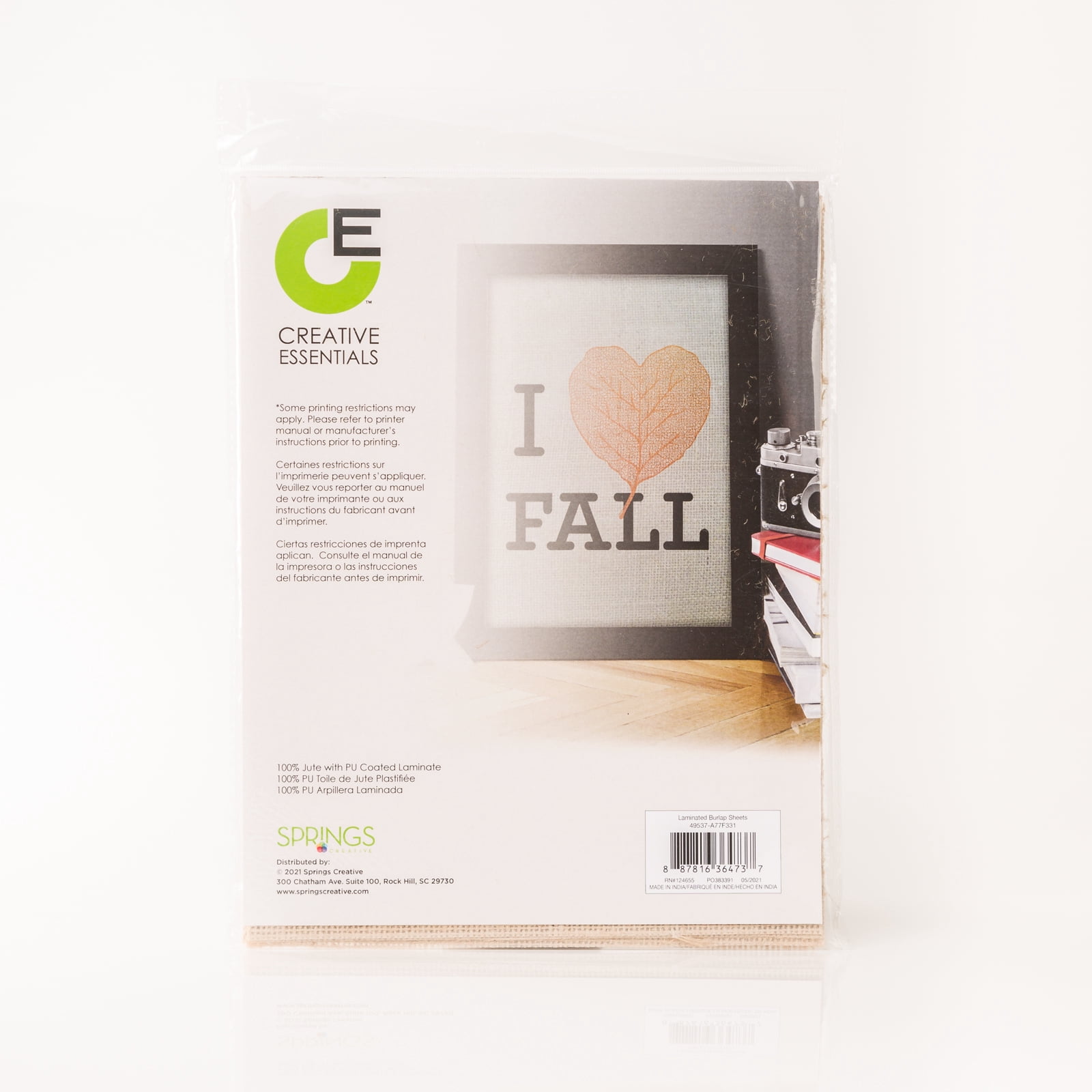 Creative Essentials 8.5" X 11" Laminated Burlap Sheets Natural, 6 Sheets