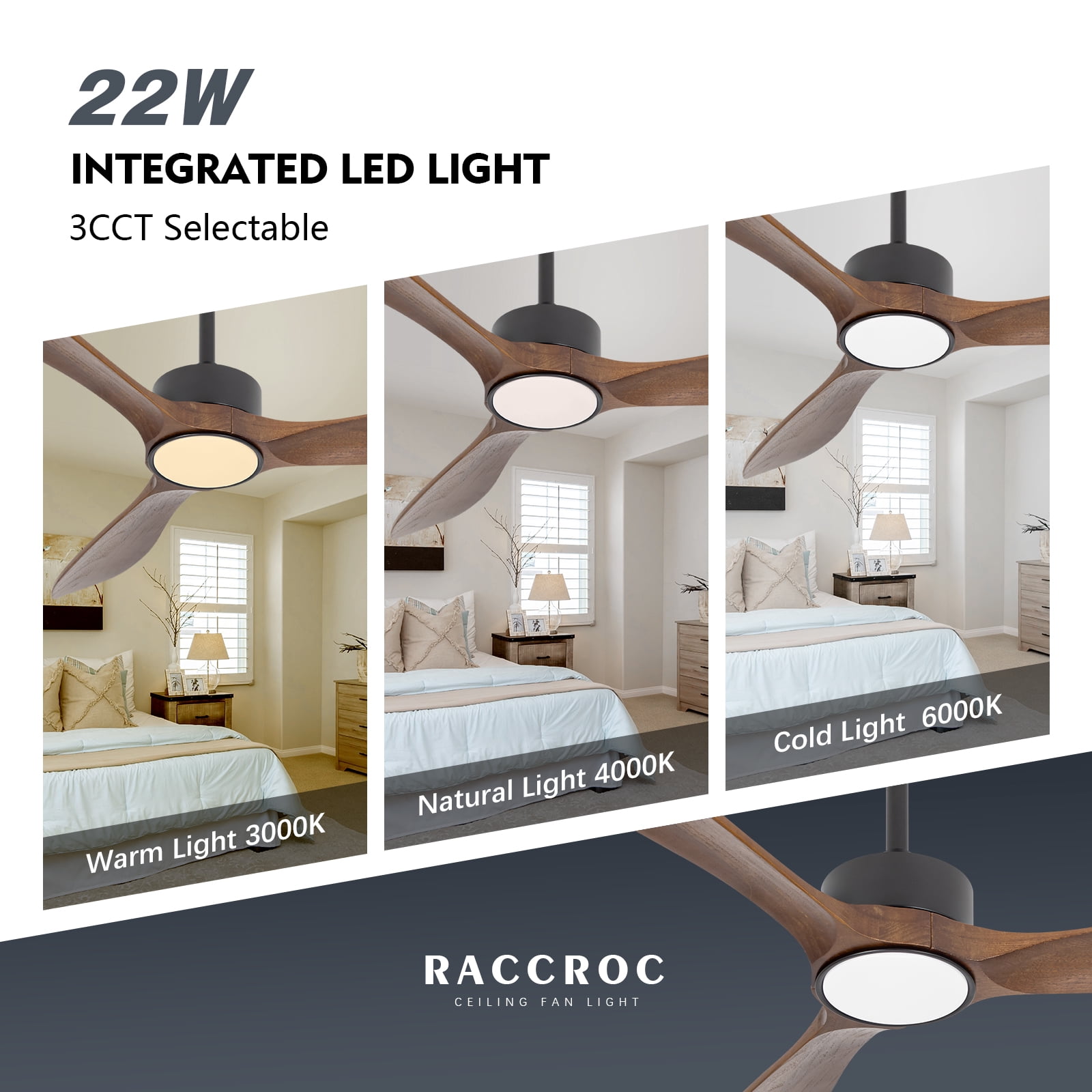 Wozzio 52 inch Dark Brown Ceiling Fan with Light and Remote Indoor/Bedroom/Patios/Living Room