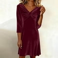 thumbnail image 2 of Fewfanhot Dresses for Women Long Sleeve Velvet Evening Mini Draped Collar Neck Cocktail Dance Party Dress, 2 of 6