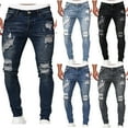 thumbnail image 1 of Styesk Men's Pants Men's Casual Straight Ripped Hole Trousers Jeans Pants Full Length Pants, 1 of 6