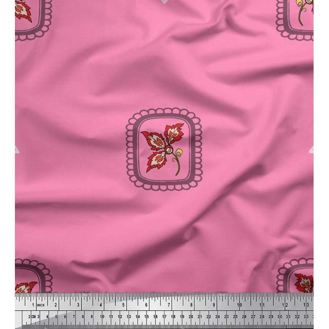 Soimoi Poly Georgette Fabric Square & Floral Artistic Printed Craft Fabric by the Yard 52 Inch Wide