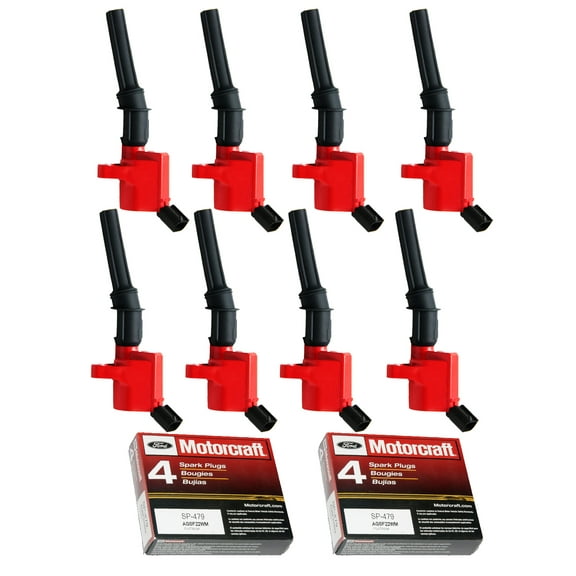 8 ISA Red Ignition Coil & Motorcraft Spark Plug Compatible with 97-11 Ford E150 V8 Replace for DG508