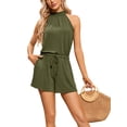 thumbnail image 5 of Cenuakty Women’s Solid Color Rompers Summer Sleeveless Halter Neck Elastic Waist Jumpsuit Shorts Loungewear, 5 of 6
