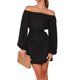 thumbnail image 1 of Vestido Mini vestido plisado de manga larga para mujer, minivestido de verano de Color sólido, estilo Sexy con hombros descubiertos y cuello barco, traje de vacaciones Ygjytge Negro T M para Mujer, 1 of 9