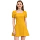 thumbnail image 1 of Vestidos Elegantes De Cuello Cuadrado Para Mujer Vestido Corto De Una Línea De Manga Abullonada De Algodón De Color Sólido Amarillo L, 1 of 6