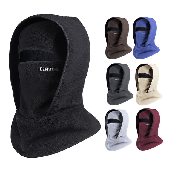 Lispipm Mens Winter Warm Hat Neckband Integrated Outdoor Riding Masks Neck Gaiter Fleece Hat Full Face Hood Ski Cap Black