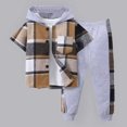 thumbnail image 6 of BLVB Boys Clothes Sets Plaid Short Sleeve Hooded Button Shirt and Jogger Pants for Toddler Kids Fall Outfits(Khaki AA1,6-7Years), 6 of 9