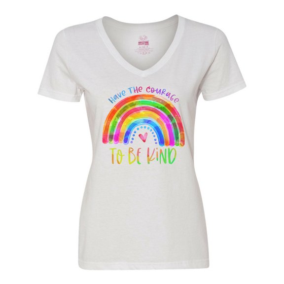 Inktastic Have the Courage to Be Kind Watercolor Rainbow Women's V-Neck T-Shirt