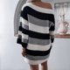 thumbnail image 4 of Vestido suéter con hombros descubiertos, rayas, bloques de color, holgado, manga larga, vestido de punto informal suelto para otoño invierno, negro, XL, 4 of 10