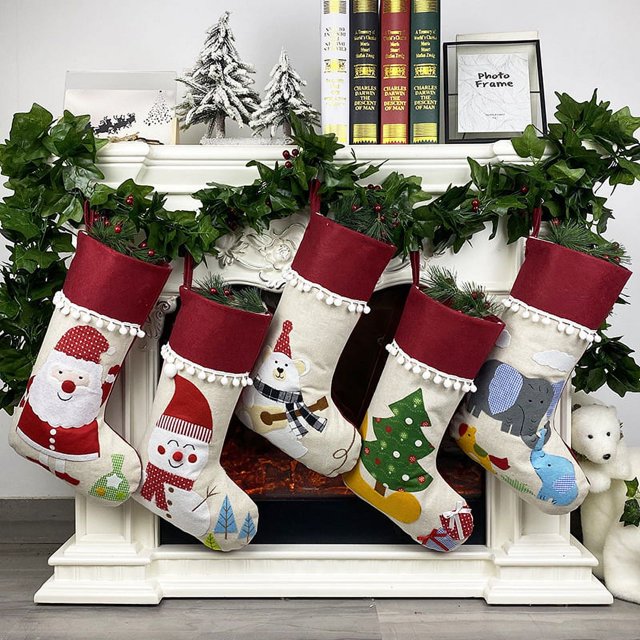 5PACK Medias navideñas, 18 pulgadas Medias navideñas colgantes Decoraciones para fiestas navideñas Decoración familiar
