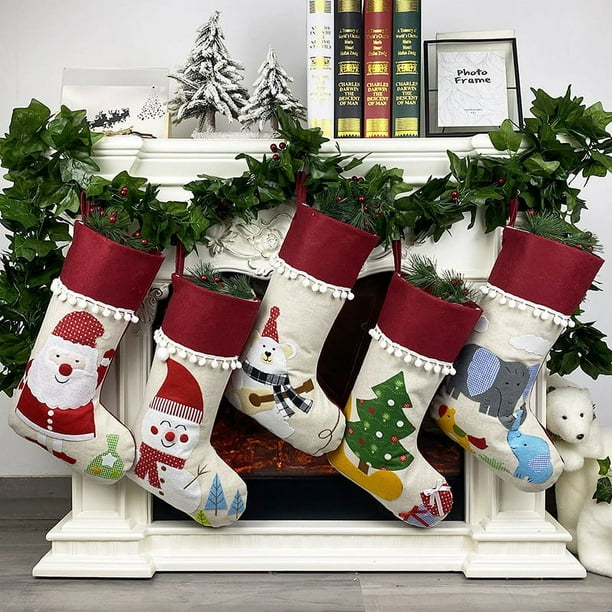 5 Pack Medias de Navidad 18 Pulgadas Medias Suaves Medias Colgantes de Chimenea de Navidad Decoraciones de Chimenea Medias de Puños de Piel de Felpa