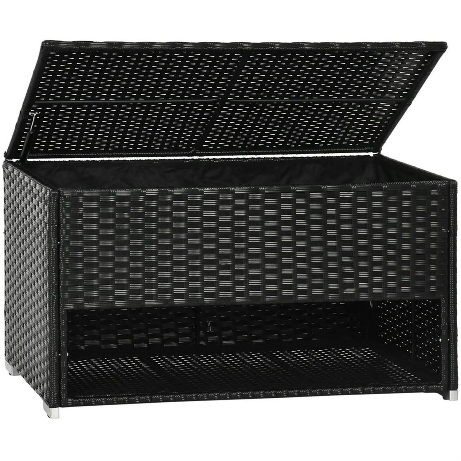 Demi Bonn 37" Outdoor Storage Box & Shoe Rack, PE Rattan Wicker Towel Holder with Liner for Indoor Outdoor Patio Furniture, Poolside, Garden Tool Organization, Black