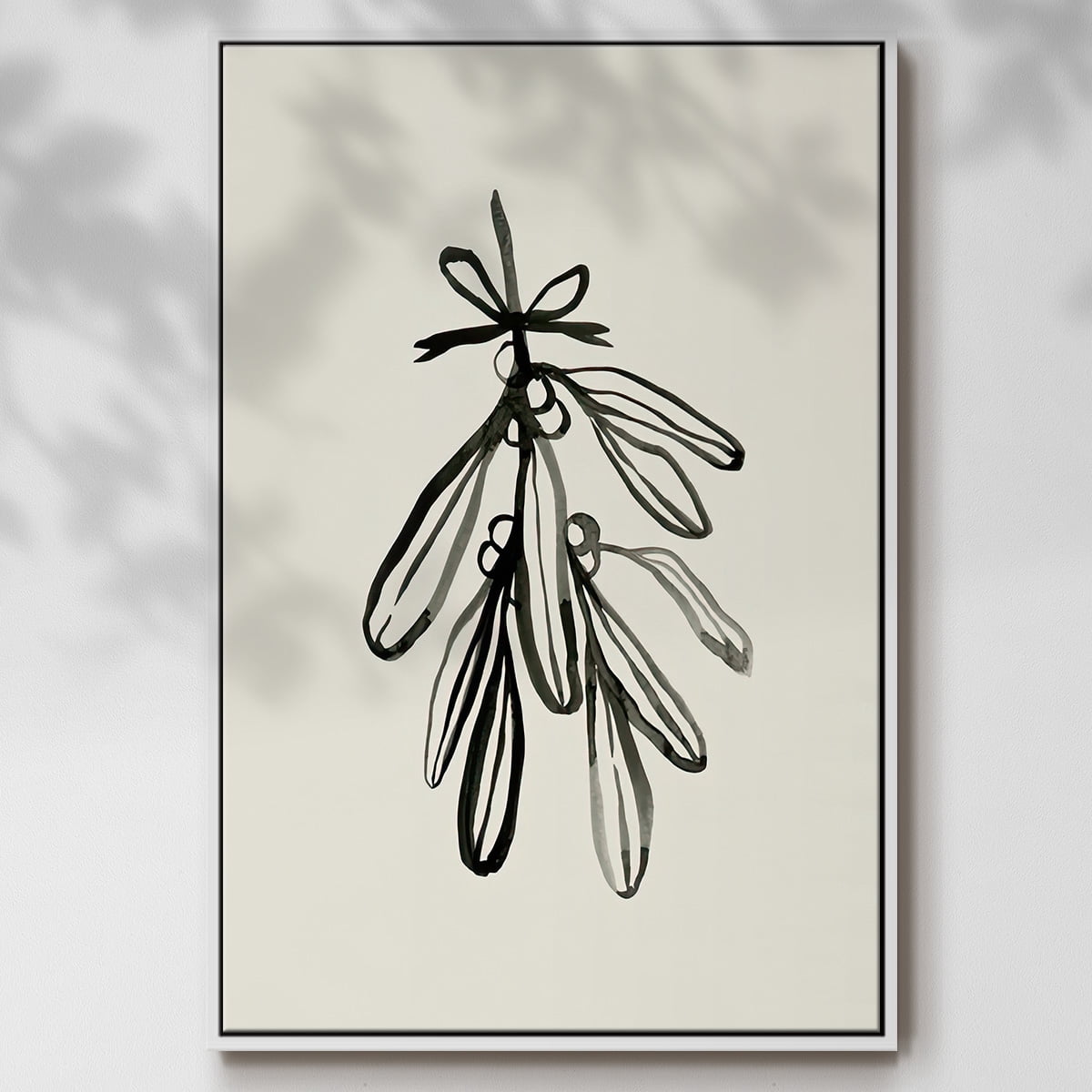 Mistletoe Sketch with Bows I - Framed Gallery Wrapped Holiday Canvas - 27 x 41 - White Frame