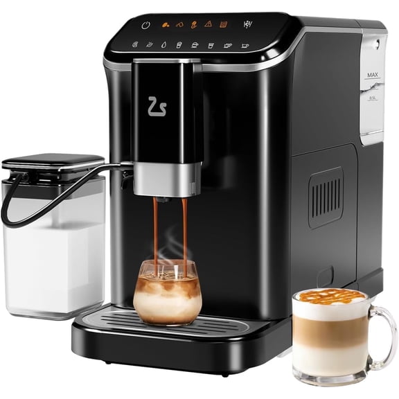 Goldensoil Fully Automatic Espresso Machine 1350 W, 20 Bar, 1.5 L Water Tank & 750ml Milk Box, Black & Silver