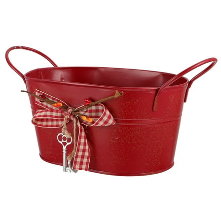 MLINS 1Pc Oval Iron Decorative Flower Bucket for Storage and Adornment