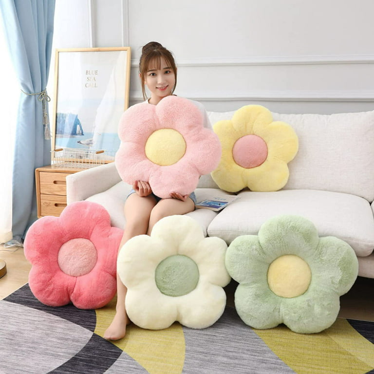 Danceemangoo Flower Pillow Indie,Cute Flower Seating Cushion,Daisy Flower Shaped Cute Pillow,Rainbow Flower Shaped Cushion,Indie Throw Pillows