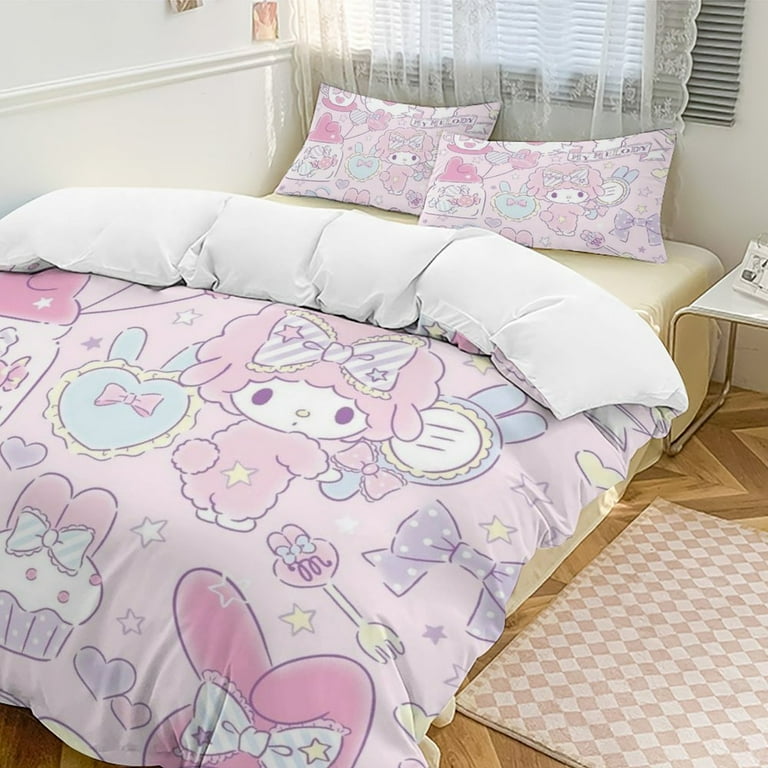 My Melody 3 Pcs Bed Sheets Set Breathable Duvet Cover with 2
