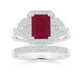 thumbnail image 4 of ANGARA Natural Aeon Vintage Style Emerald-Cut 1.6 ct Ruby Halo Engagement Ring with Milgrain in 14K White Gold for Women (Size-8x6mm) | July Birthstone Jewelry for Her | Natural Ruby Rings, 4 of 10