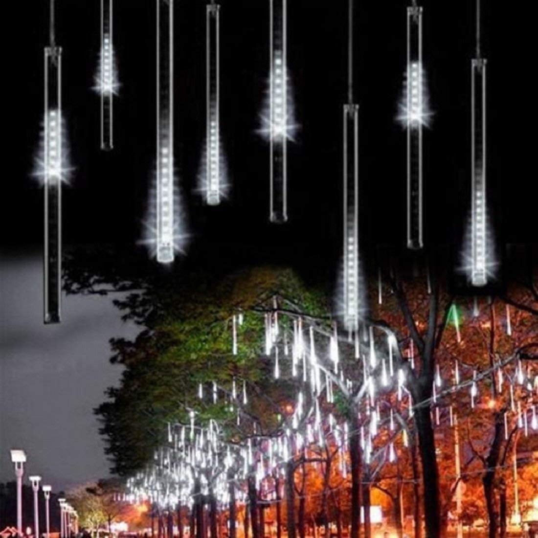 Roytong Falling Rain Light Red, 11.8 High Brightness 30cm 8 Tubes Icicle Snow Falling Light for Outdoor Christmas Tree Decoration Wedding Party Holiday Meteor Shower Rain Light 
