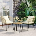 thumbnail image 7 of DWVO 3 Pieces Patio Wicker Conversation Chair Set, Outdoor Conversation Bistro Sets, 2 Wicker Chair (with Cushions & Lumbar Pillows) and Wicker Coffee Table - Beige, 7 of 7
