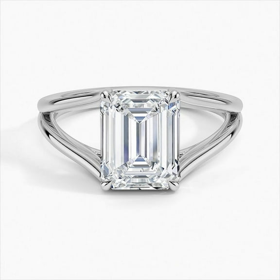 Empire Jewel 1.8 Ct Emerald Cut Diamond Ring - 14K White Gold Plated Wedding Band for Women - Proposal Split Shank Jewelry - Solitaire Anniversary Ring