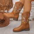thumbnail image 3 of SACFOF Cowboy Boots for Women - Mid Calf Western Sunflower Cowgirl Boots with Floral Embroidery, Square Toe Stitched Pull On Retro Design, Perfect for Country Idyll, Concerts and More, 3 of 5