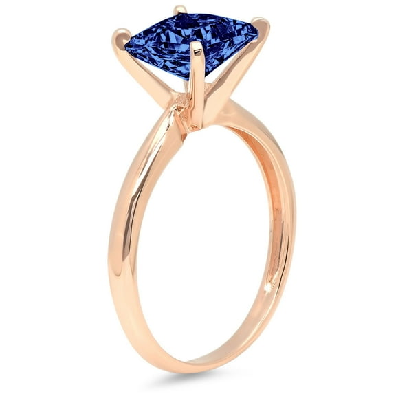 2.5 ct Princess Cut Simulated Tanzanite Solitaire Engagement Ring for Women in 14K Rose Gold