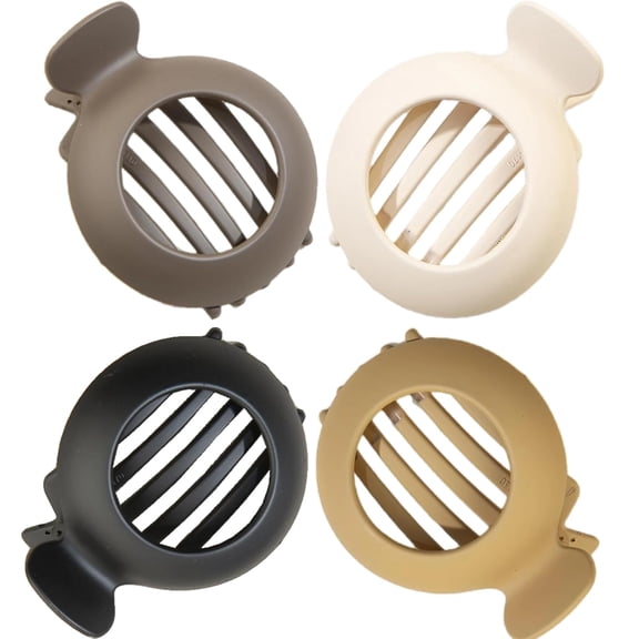 CoCoMangos 4Pc Flat Hair Claw Clips for Women, Large Flat Non-Slip Matte Round Hair Clips for Thick or Thin Hair (Dark brown, Khaki, Apricot, Black)